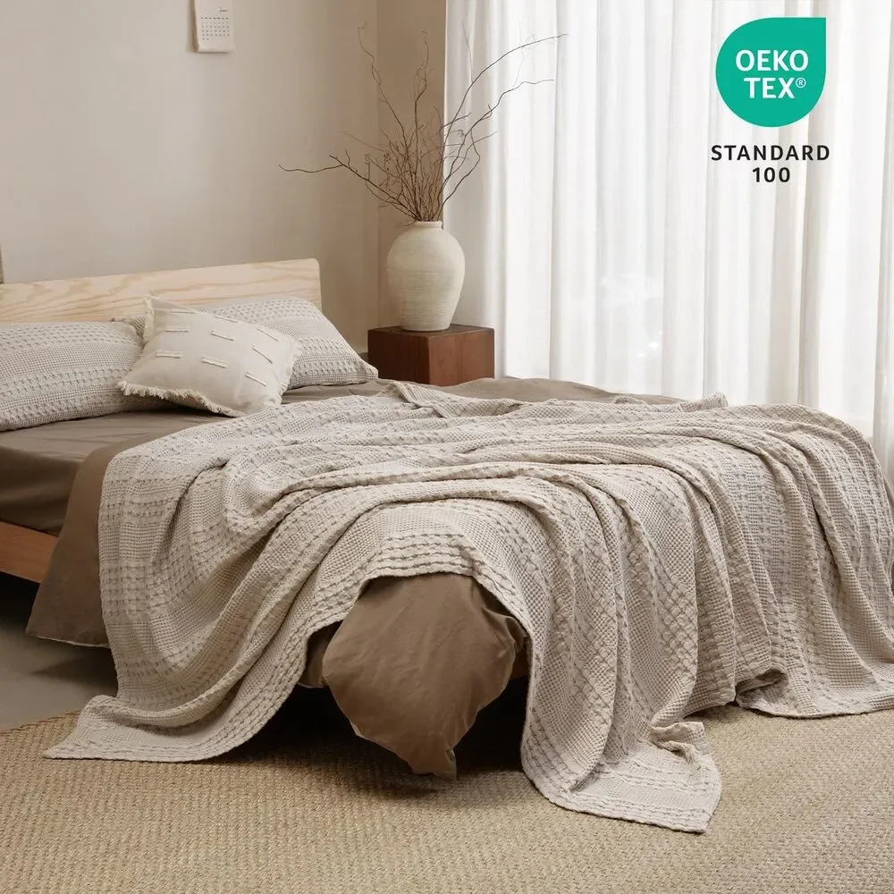Cotton Waffle Blanket Twin Size For College Dorm Lightweight Breathable